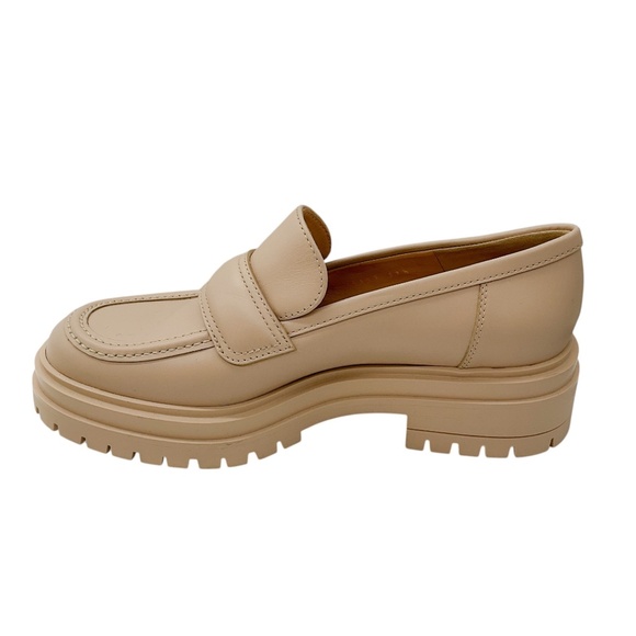 GIANVITO ROSSI BEIGE LUG SOLE LEATHER ARGO LOAFERS - Picture 3 of 8